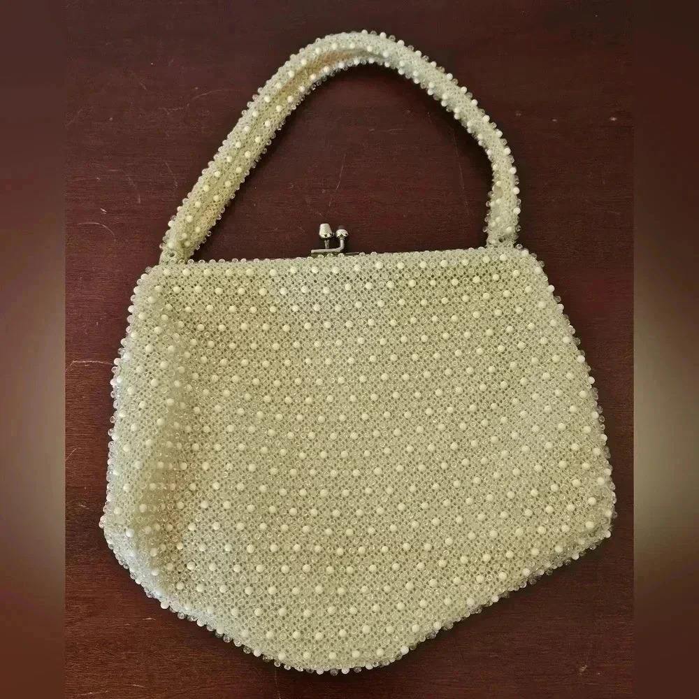 1950’s Vintage Corde  Micro Beaded Clutch Gold Tone Closure